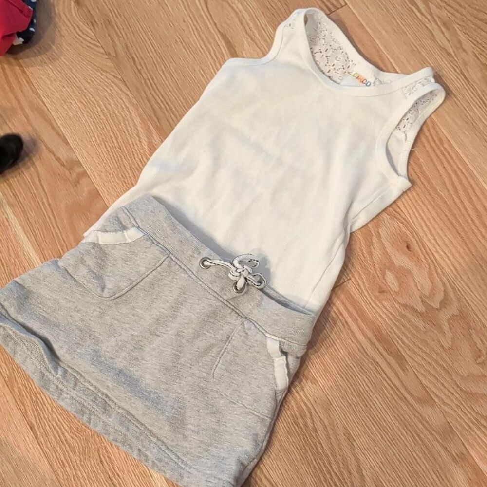 2T White and gray kids' tank top and skirt set